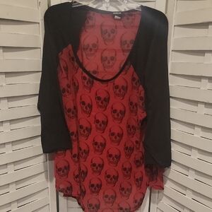 Torrid Red And Black Sheer Skull Top Size 3X